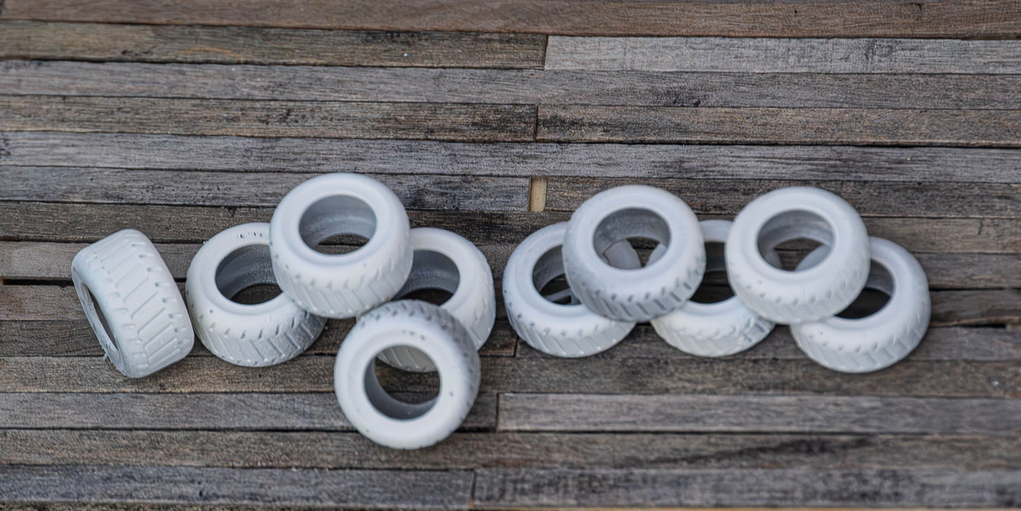 DIY set of tires (10x) in G/O/S/HO/N (1/22.5, 1/48, 1/64, 1/87, 1/160) scale